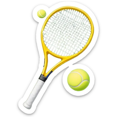 A tennis racket and ball on a grass or hardcourt surface, symbolizing the sport. The racket has a sleek design with tightly strung strings, while the bright tennis ball rests nearby, capturing the essence of precision, agility, and competition. sticker