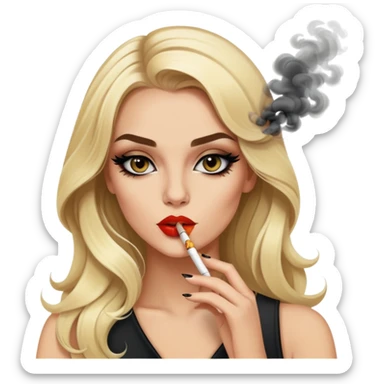 blonde gorgeous girl long hair with latina makeup smoking a cigarette and blowing smoke baddie winged eyeliner  sticker