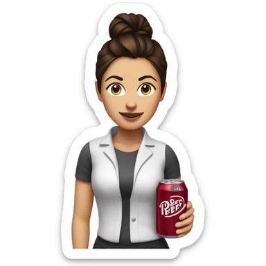 Brunette Mom with a diet Dr Pepper and a messy bun sticker