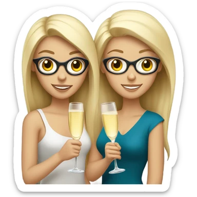two caucasian brunette girls champagne sticker