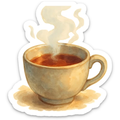 steaming cup of tea, soft painterly look, magical and cozy atmosphere, no background sticker