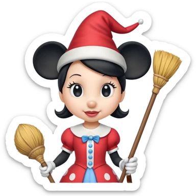 
Minnie as a witch (hat + broom)  cartoon -style/cute and transparent for a sticker sticker