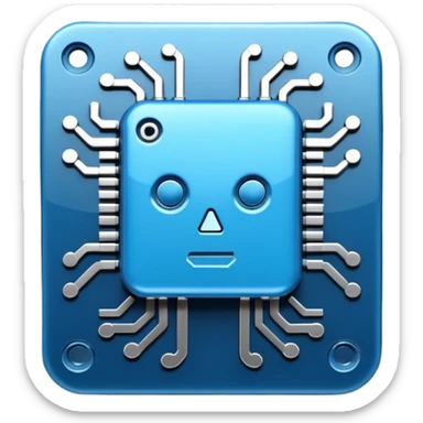 3D blue style icon representing artificial intelligence, stylized digital circuit patterns, futuristic and clean, no text/letters/acronyms. No background. sticker