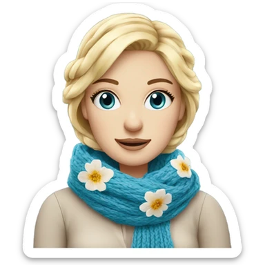 beautiful finnish blonde woman with blue eyes knitting floral scarf sticker