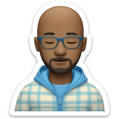 black man with bald head, glasses, a beard and goatee in Blue pajamas sleeping in a car. sticker
