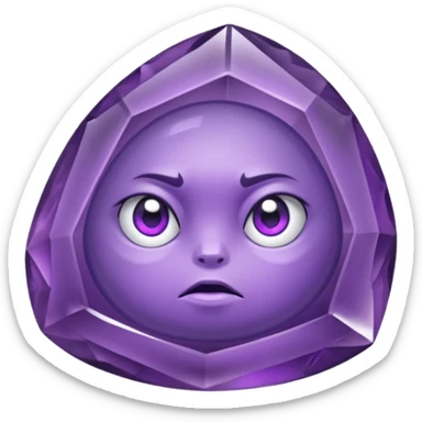 Single gemstone amethyst character, squat and heavy like a rock, with carved facets with eyes beautiful sticker
