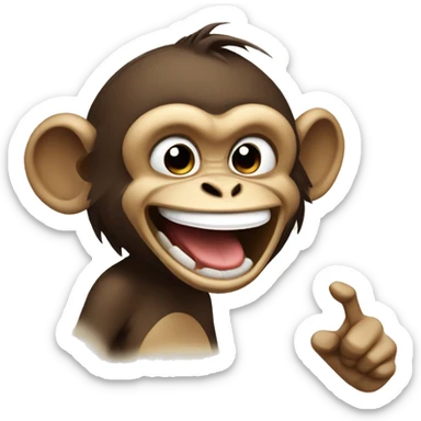The monkey laughs and points his finger sticker