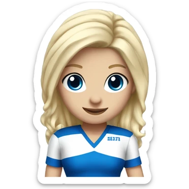 Blond cheerleader wearing a blue and white uniform  sticker