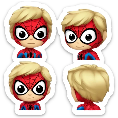 Crea un Spiderman chibi anime. El personaje debe ser pequeño y adorable, con cabeza grande y cuerpo pequeño, y expresiones simples pero llamativas. Debe llevar el traje de Spider-Man, con los clásicos colores. sticker
