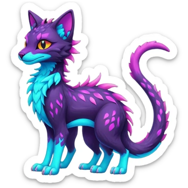 Kawaii dark edgy colorful vibrant neon glowing fantasy feline-vernid-sergal-fursona animal creature with a tufted tail full body with intricate markings  sticker