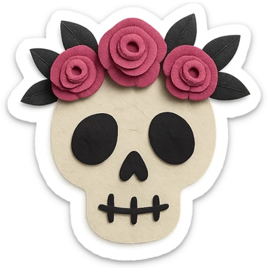 gothic flower crown, layered paper textures, handmade look, soft shadows, black and pink sticker