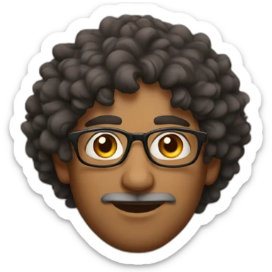 Indian man with curly hair and glasses sticker