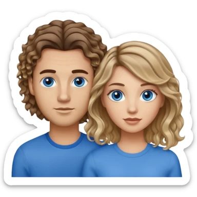 A light skinned dangerous gangster couple. She has short straight brown blonde balayage and long curls. He has brown hair and a fade haircut. Both blue eyes sticker