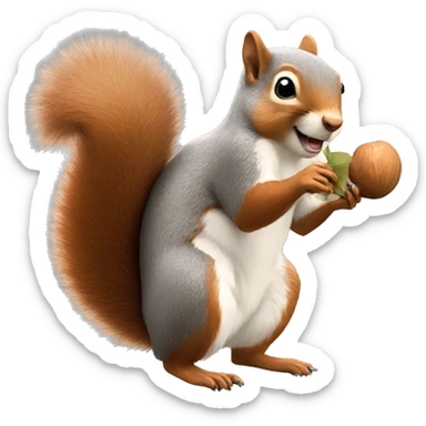 a squirrel holding a nut and breaking it open sticker