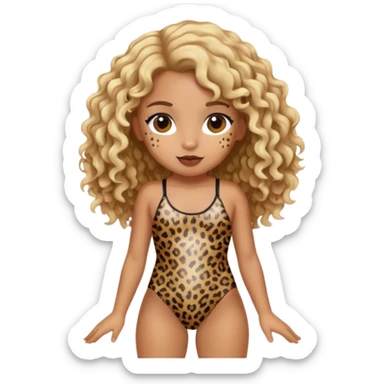 Leopard swimsuit blond girl with brown curly hair sticker