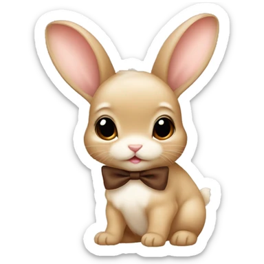 Biege Baby bunny with coquette brown bow on ear sticker