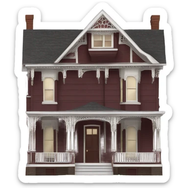 Maroon 2 story cedar siding victorian house sticker