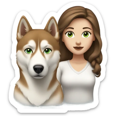 White Woman hair brown and bleus eyes and golden Husky With green eyes sticker