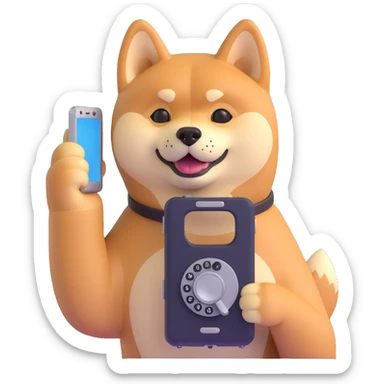 shiba inu calling on old phone sticker