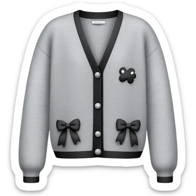 gray cardigan with tiny black bows all over front and sleeves, realistic 3d isolated, soft texture sticker