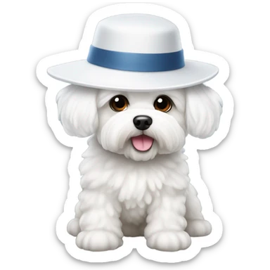 Maltese bichon with a white hat sticker