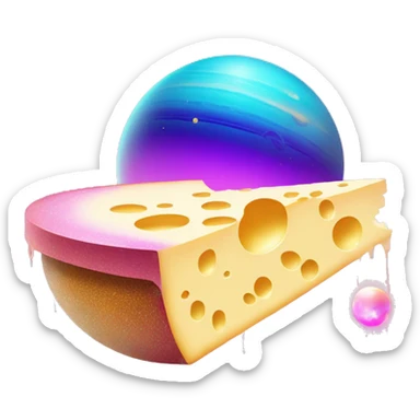 sparkly glittery blue purple and pink gradient planet with a saturn ring dripping cheese from the ring sticker