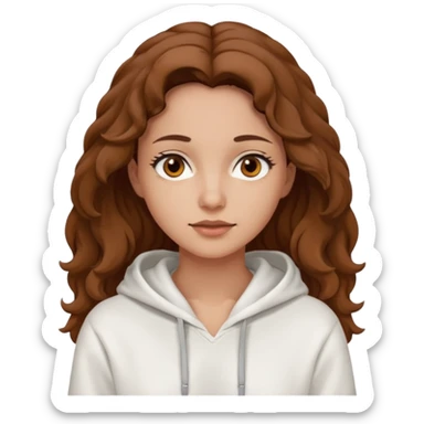 Una donna con una felpa semplice bianca,ha gli occhi marroni,i capelli castani , c’è gli ha lunghi e ricci ma non troppo sticker