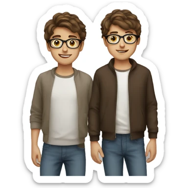 Twin brown hair boy young adults one use glasses sticker