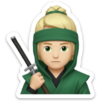 Green ninja Lloyd garmadon blonde hair, kaptur hoody on his head but blonde grzywka visible; the bottom left one is best (the one without miecze + black band + no mask of face) but add miecz sticker