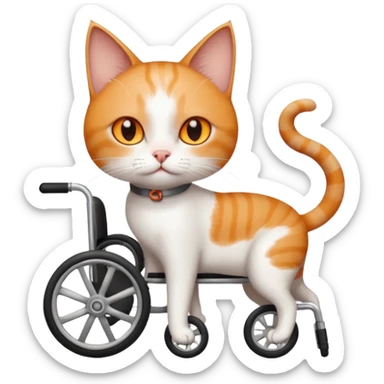 full body small short hair ginger and white cat with orange eyes walking in a wheelchair for cats sticker