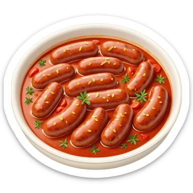 emoji of Rougail saucisse meal. Typical Reunion island meal. Sliced sausage in tomato sauce with thym  sticker