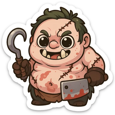 Pudge in a cute, chibi-style cartoon redesign, round proportions, big eyes sticker