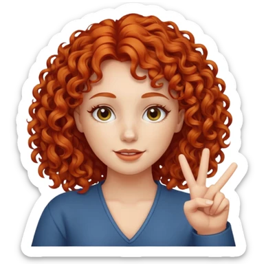 Redheaded girl with curly hair doing peace sign sticker