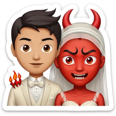 an asian male bride with the face of devil in wedding dress sticker