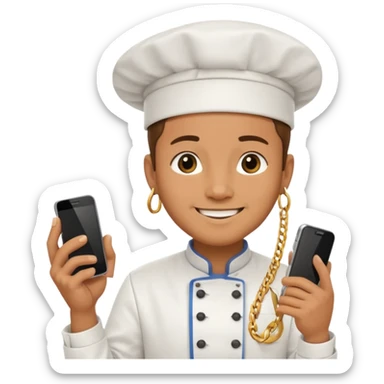 chef with gold chain holding phone sticker