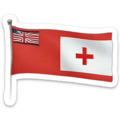 a rectangular flag with a red background, a white circle on center left and a black plus in the circle sticker