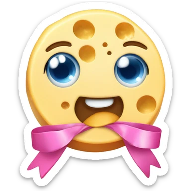 Cue rateating cheese and has a cute pink ribbon it's head and is blue eyed sticker