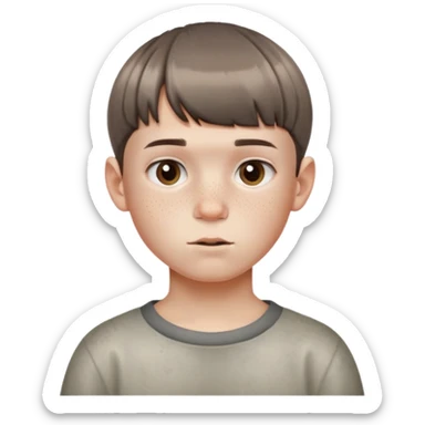 Short ugly boy with freckles and greyish brown bowl cut hair with skin fades on the side sticker