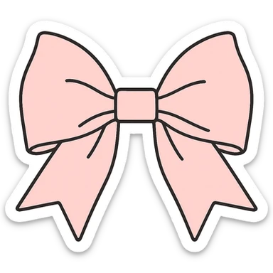 Make the preppy pink bow more long and flowy, keep it elegant and feminine, soft pink, classic style, no background. sticker