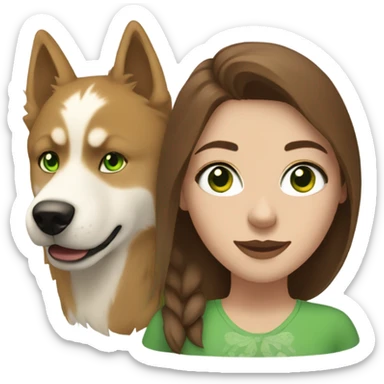 White Woman hair brown and bleus eyes and golden Husky With green eyes sticker