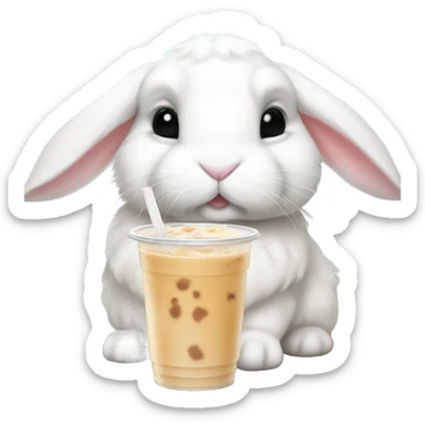 White mini lop rabbit drinking boba tea sticker