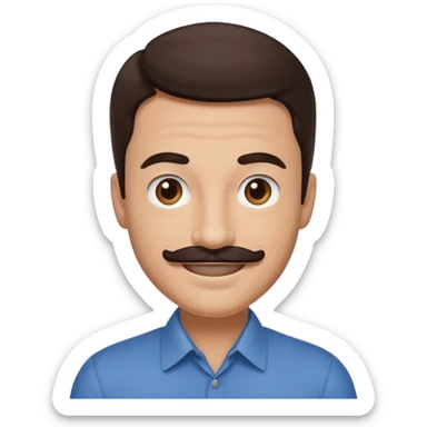 Ricky Bell with dark brown hair and thin mustache sticker