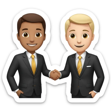 2 business people ahnd shaking close to the camera with moeny coming out of the handshake sticker