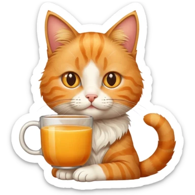 Cat holding cup of mixed orange juice and coffee sticker