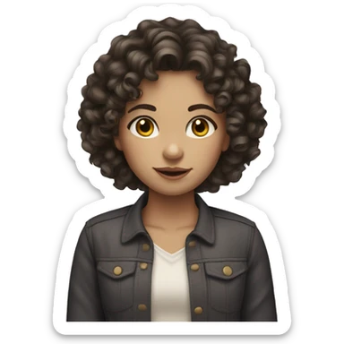 Girl with fair skin, dark eyes and dark curly/wavy hair.  sticker