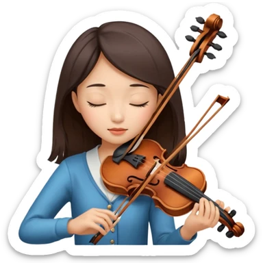pretty asian girl playing a violin, eyes closed sticker