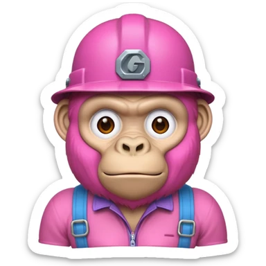 A pink gorilla with a constructor hat sticker