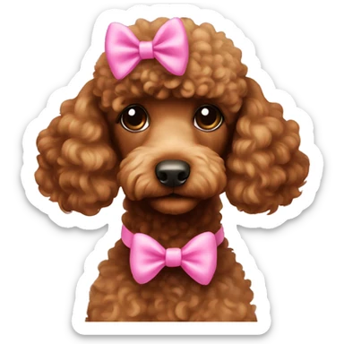Brown poodle with a pink bow sticker