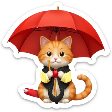 orange cat hold red umbrella sticker