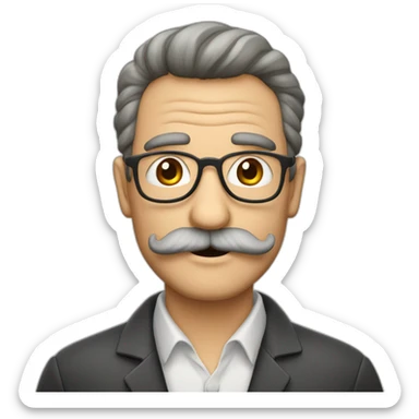 hombre de 70 años con canas, rulos bigote y barba sticker